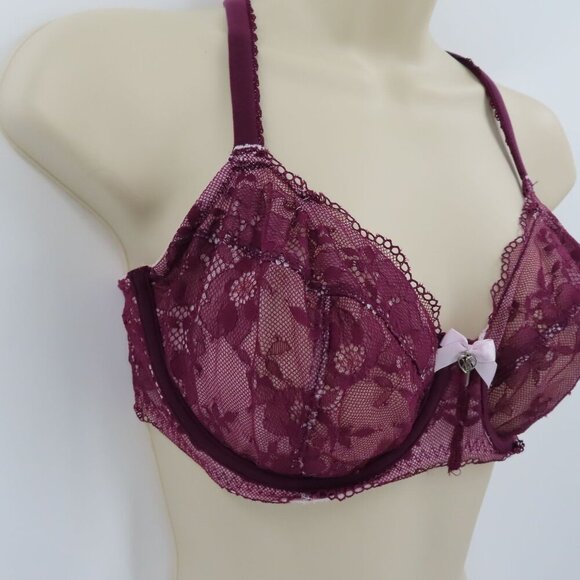 Victorias Secret 32DDD Body By Victoria Unlined Demi Underwire Purple Lace Bra - Picture 2 of 15